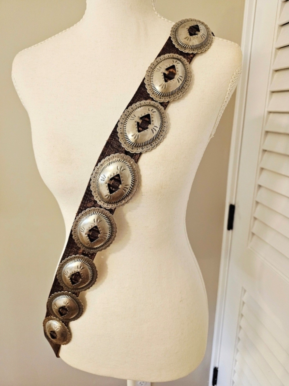 Vintage Handmade Southwestern Concho Belt | Rustic Brown Leather | Western Boho